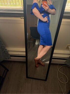 Miss L Royal Blue Off-Shoulder Dress